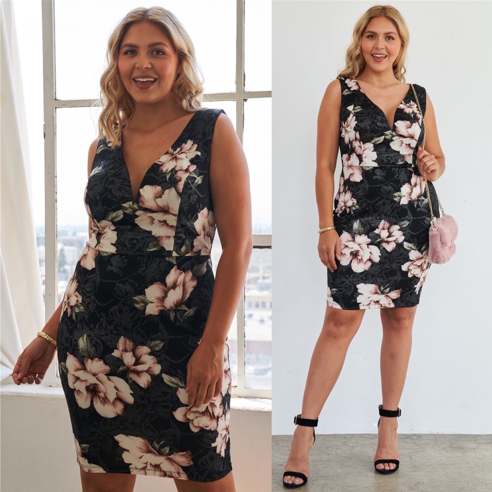 NEW Plus Size Floral Print Midi Length Dress